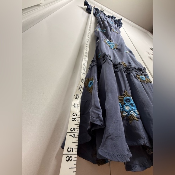 Free People Bali Santa Cruz Ruffle Floral Embroidery Blue Maxi Dress Medium NWT - Picture 8 of 9